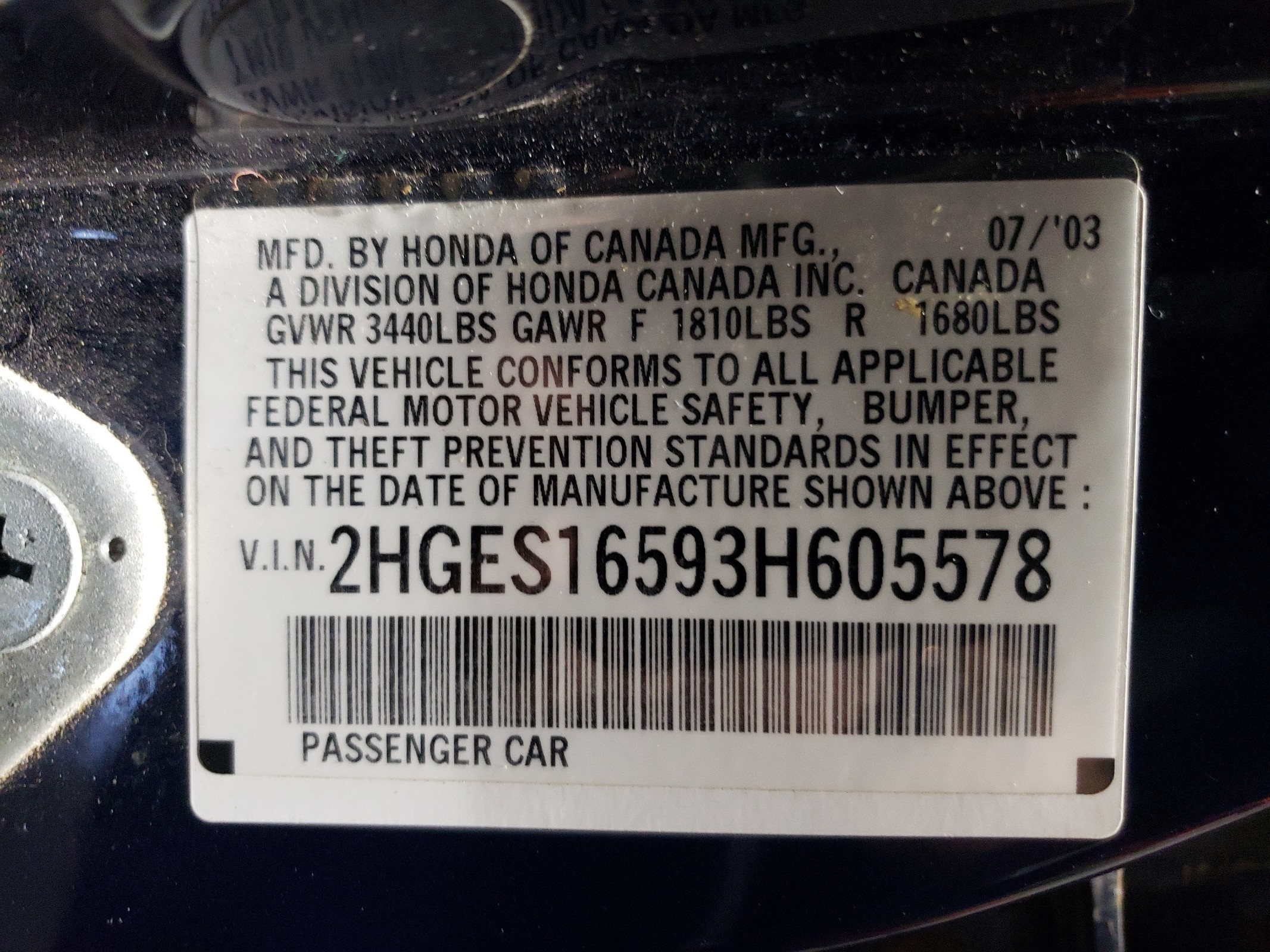 2HGES16593H605578 2003 Honda Civic Lx
