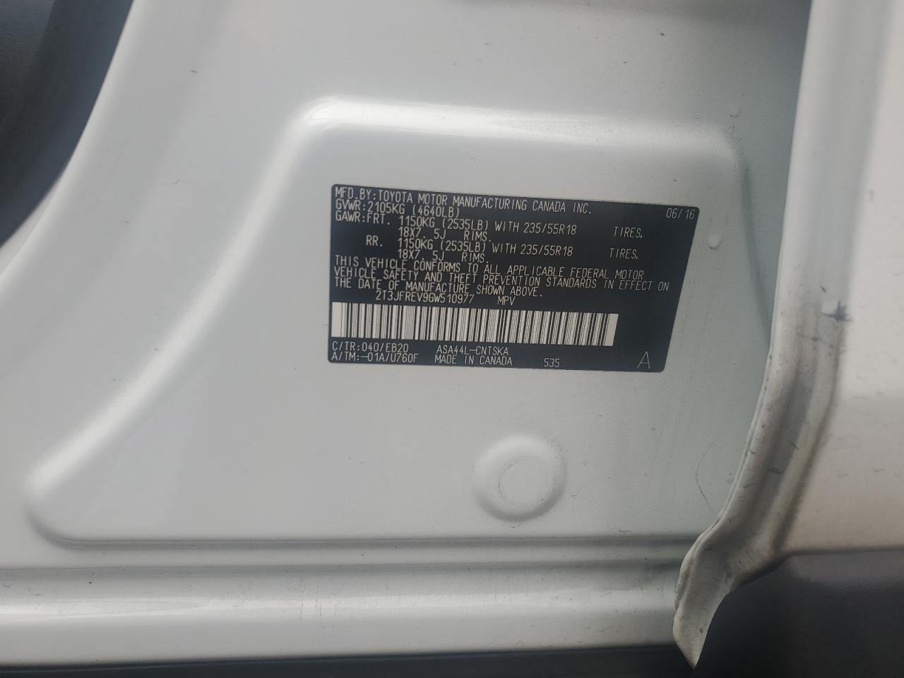 2016 Toyota Rav4 Se VIN: 2T3JFREV9GW510977 Lot: 64358974