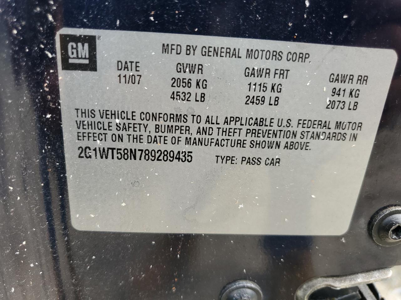 2008 Chevrolet Impala Lt VIN: 2G1WT58N789289435 Lot: 64628814