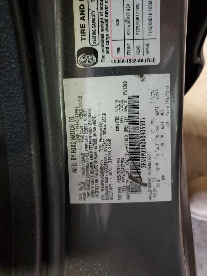 2010 Ford Fusion Se VIN: 3FAHP0HA0AR405505 Lot: 63462534