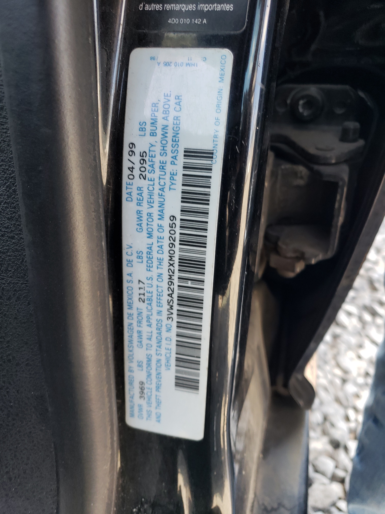 3VWSA29M2XM092059 1999 Volkswagen Jetta Gls