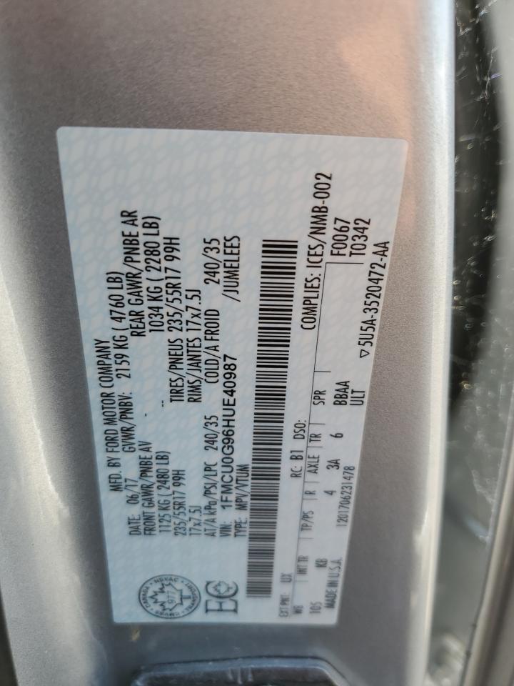 2017 Ford Escape Se VIN: 1FMCU0G96HUE40987 Lot: 64468754