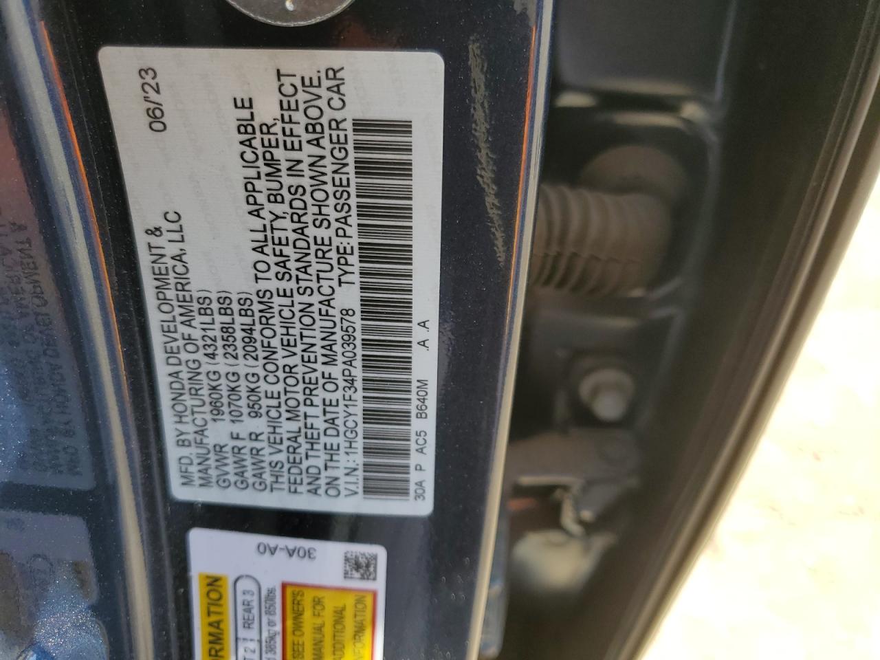 1HGCY1F34PA039578 2023 Honda Accord Ex