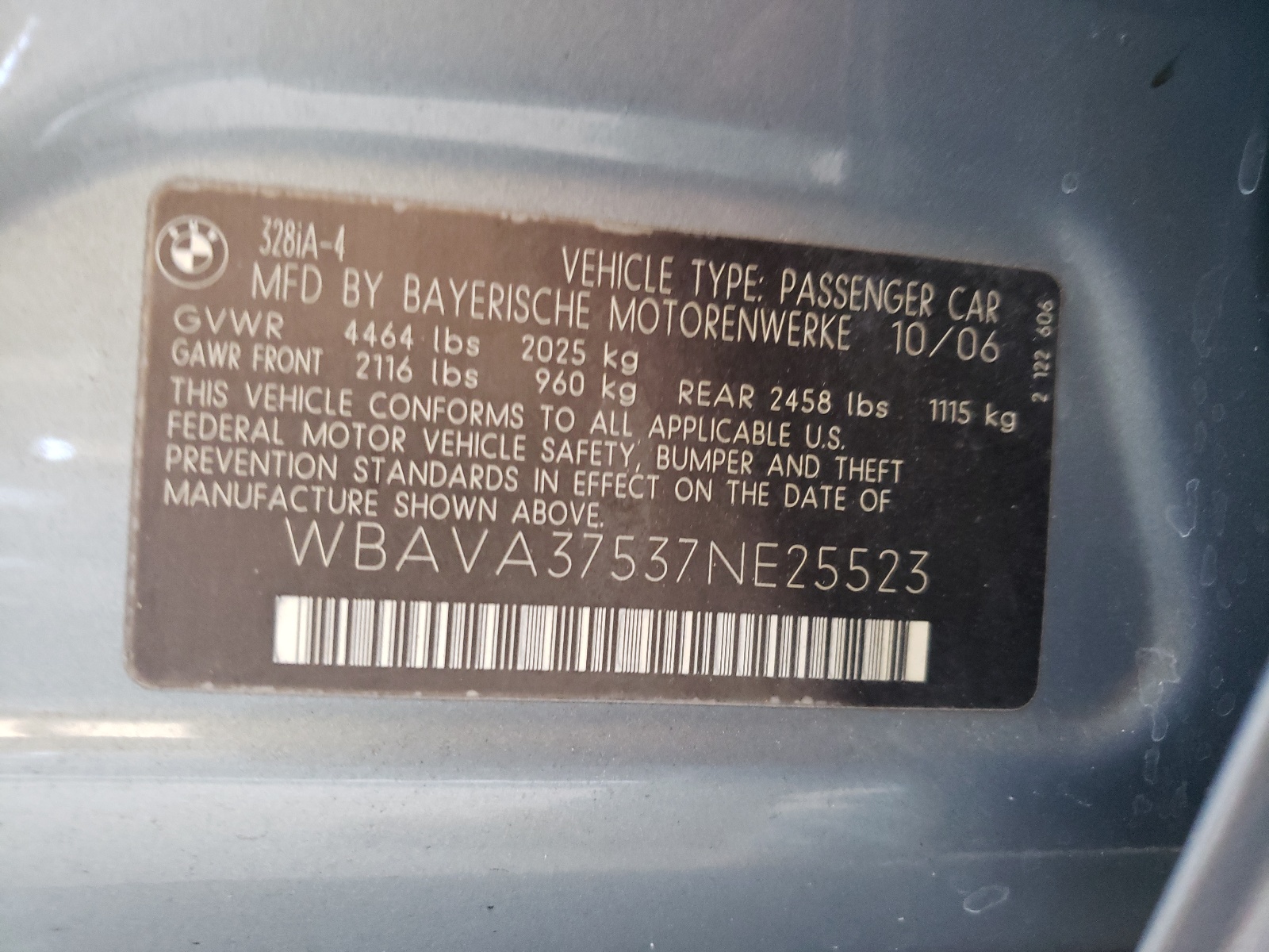 WBAVA37537NE25523 2007 BMW 328 I