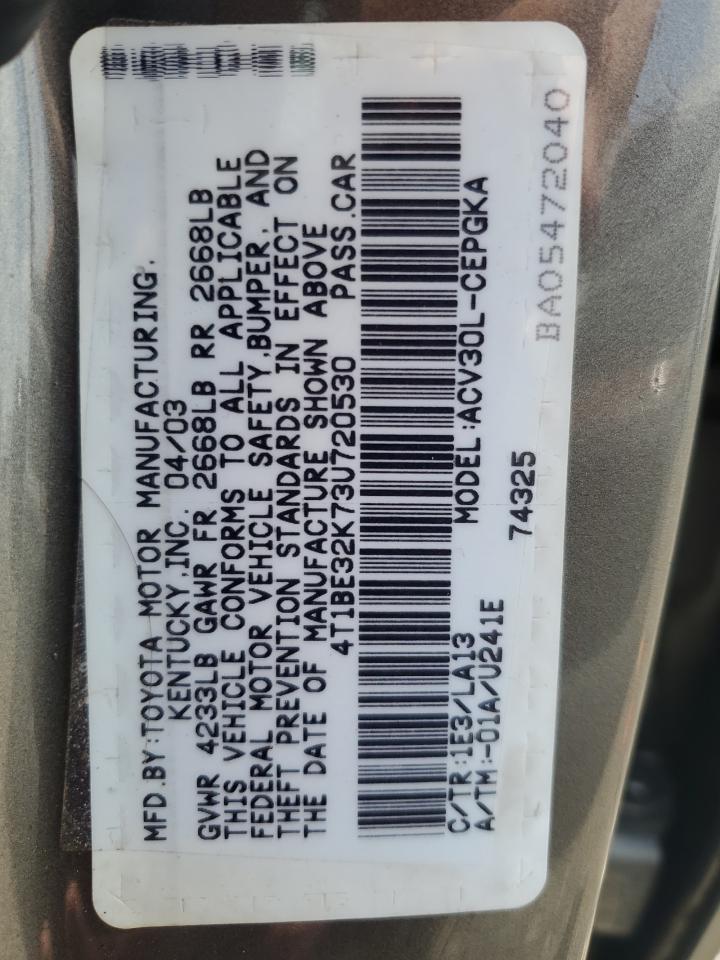 2003 Toyota Camry Le VIN: 4T1BE32K73U720530 Lot: 64521214