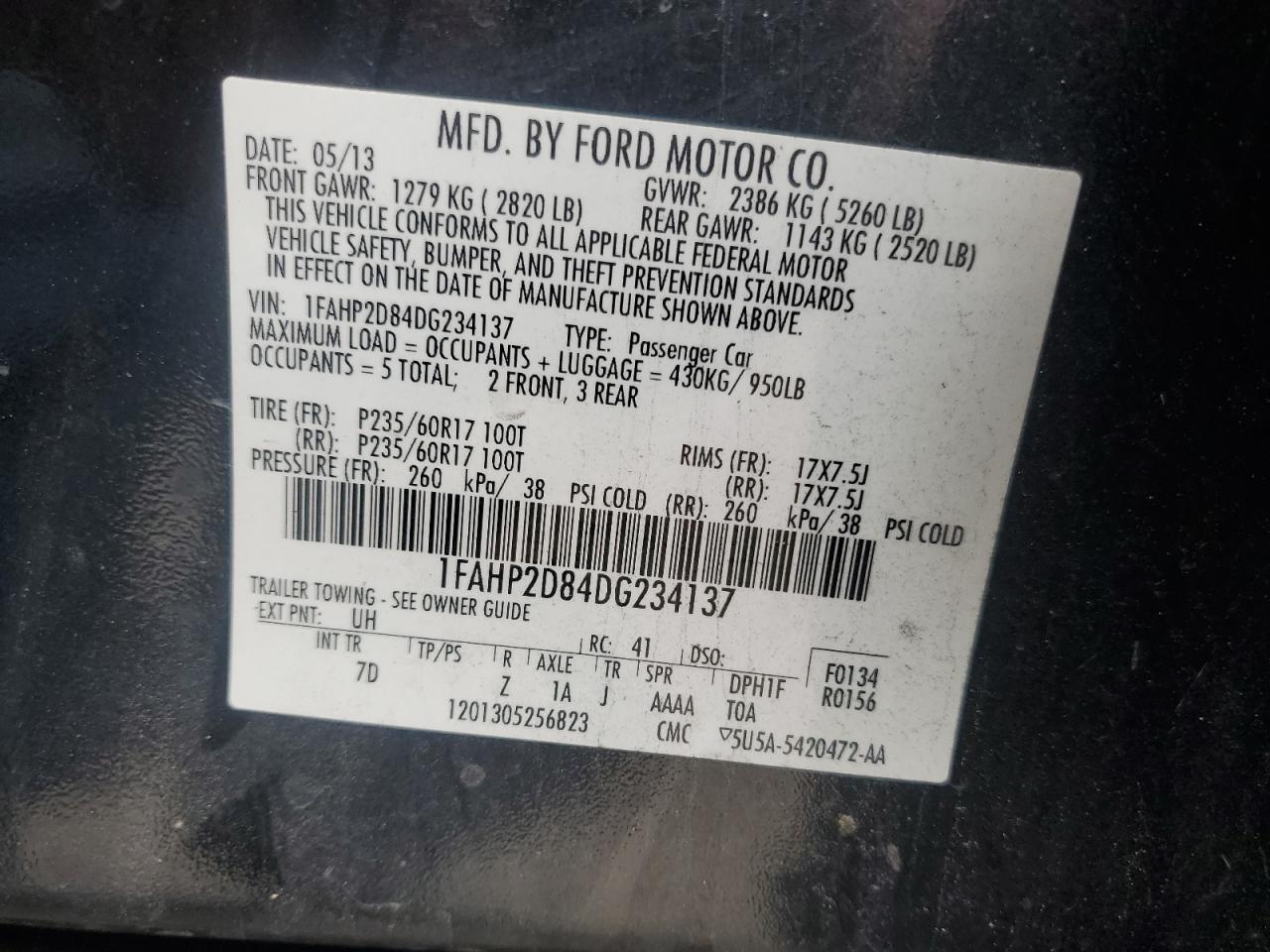 1FAHP2D84DG234137 2013 Ford Taurus Se