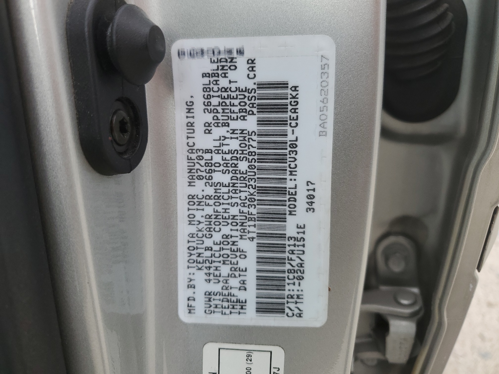 4T1BF30K23U058775 2003 Toyota Camry Le