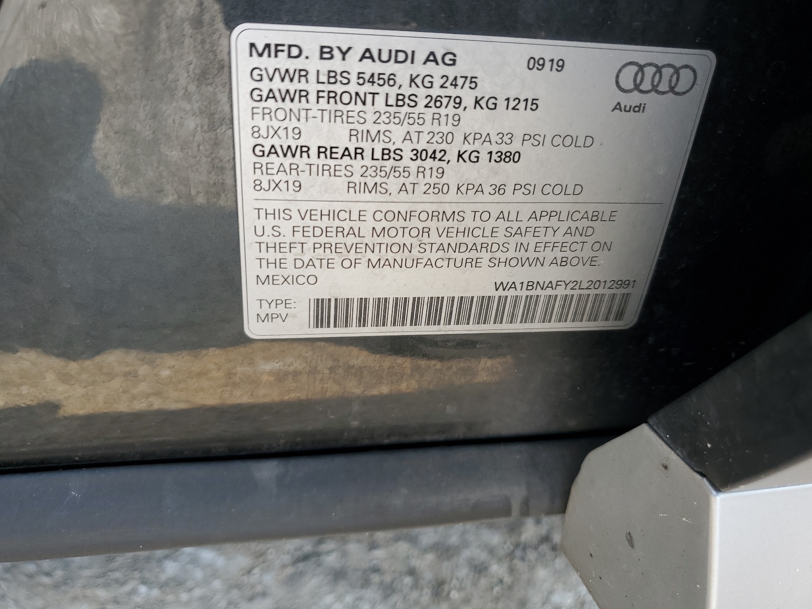 WA1BNAFY2L2012991 2020 Audi Q5 Premium Plus