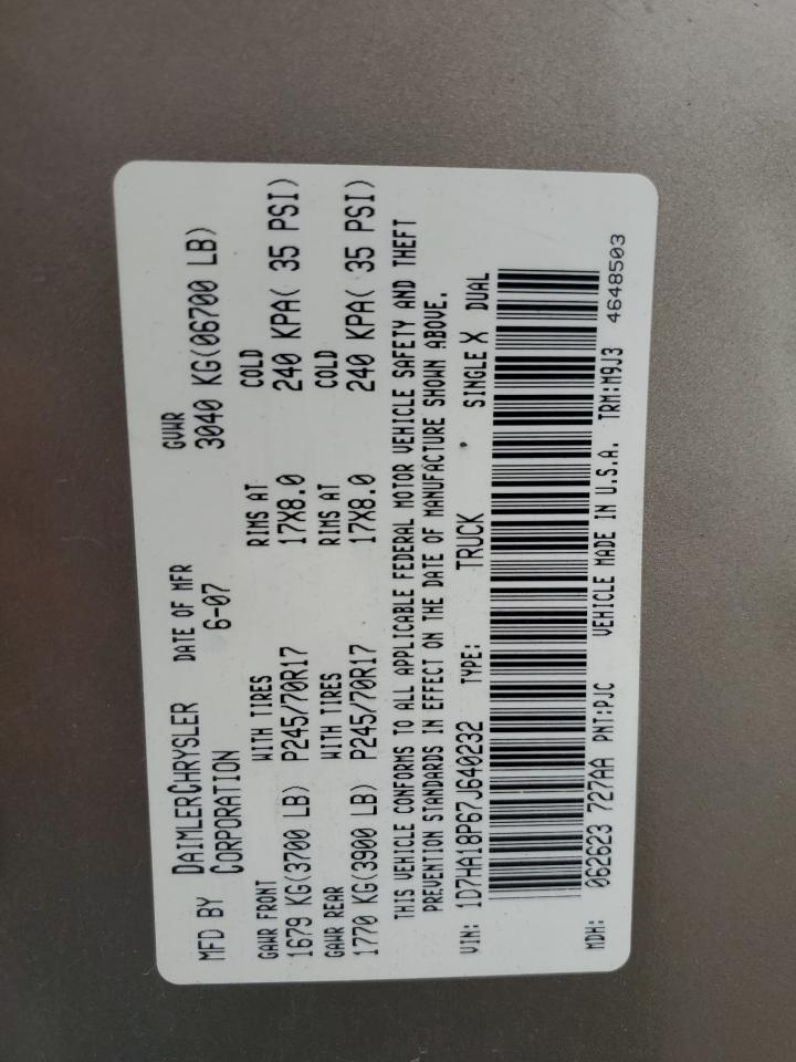 2007 Dodge Ram 1500 St VIN: 1D7HA18P67J640232 Lot: 64714854