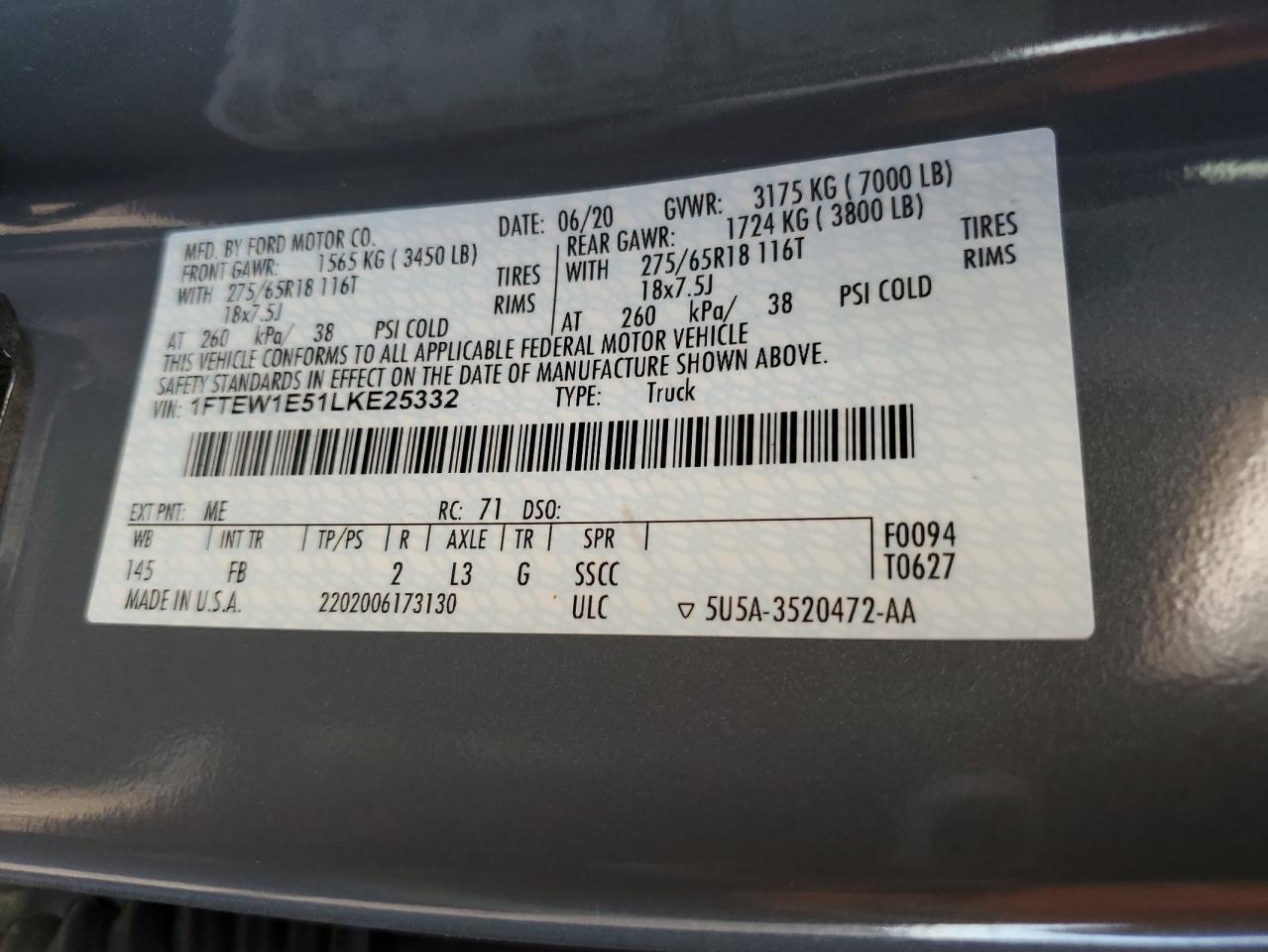 1FTEW1E51LKE25332 2020 FORD F-150 - Image 12