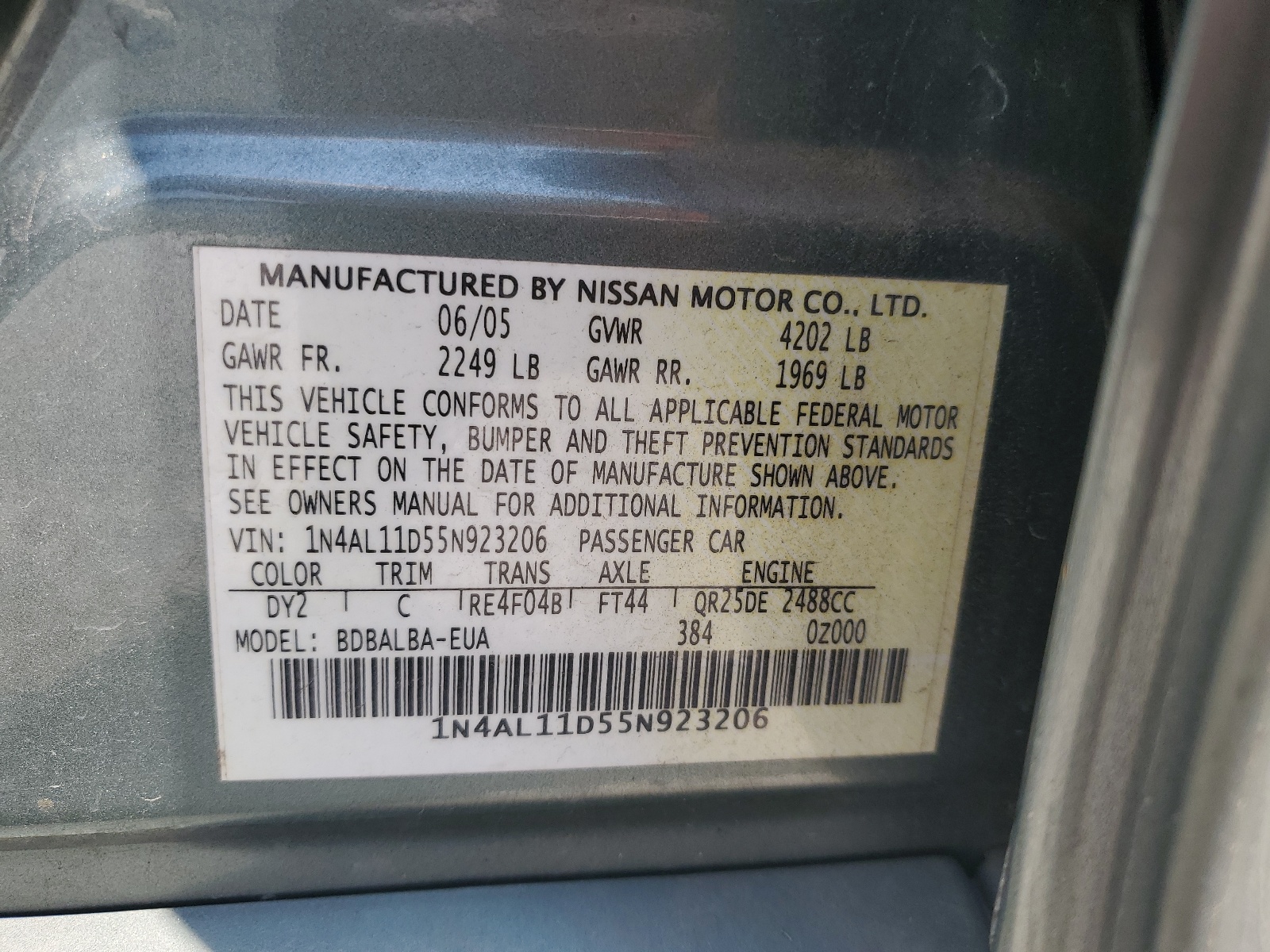 1N4AL11D55N923206 2005 Nissan Altima S