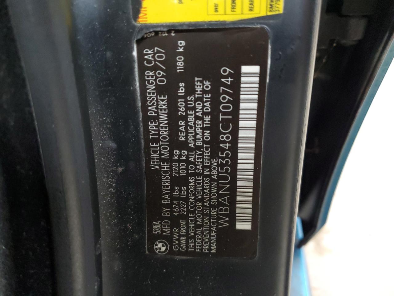 2008 BMW 528 I VIN: WBANU53548CT09749 Lot: 63181604