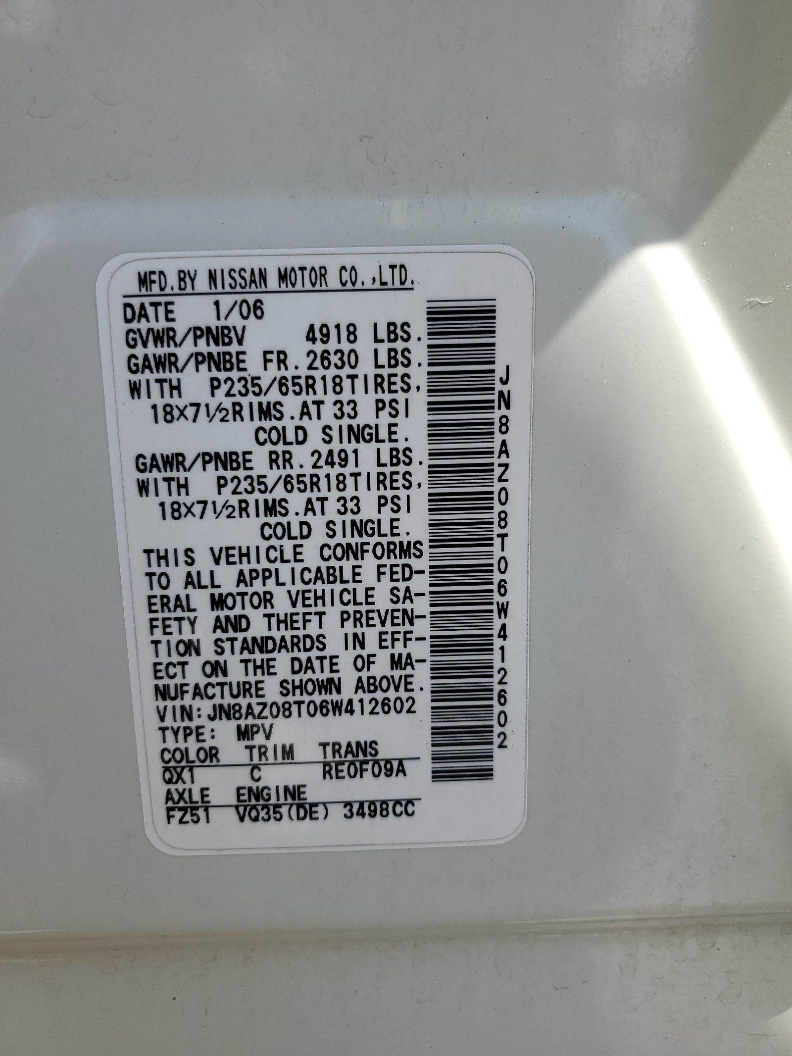 JN8AZ08T06W412602 2006 Nissan Murano Sl