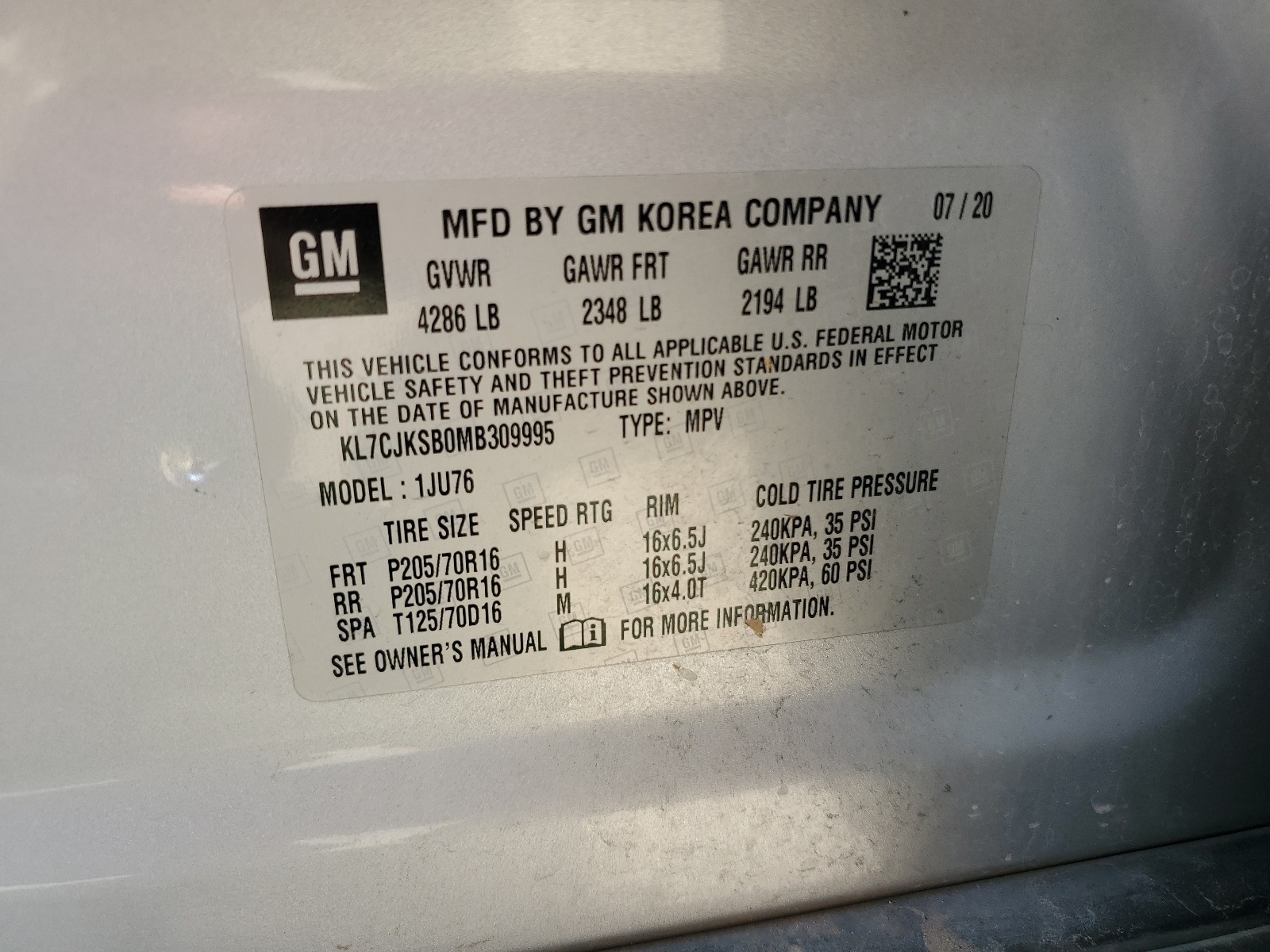 KL7CJKSB0MB309995 2021 Chevrolet Trax Ls