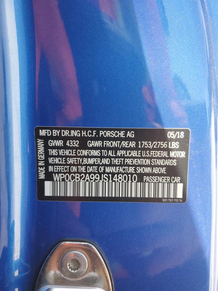 2018 Porsche 911 Carrera S VIN: WP0CB2A99JS148010 Lot: 65544414