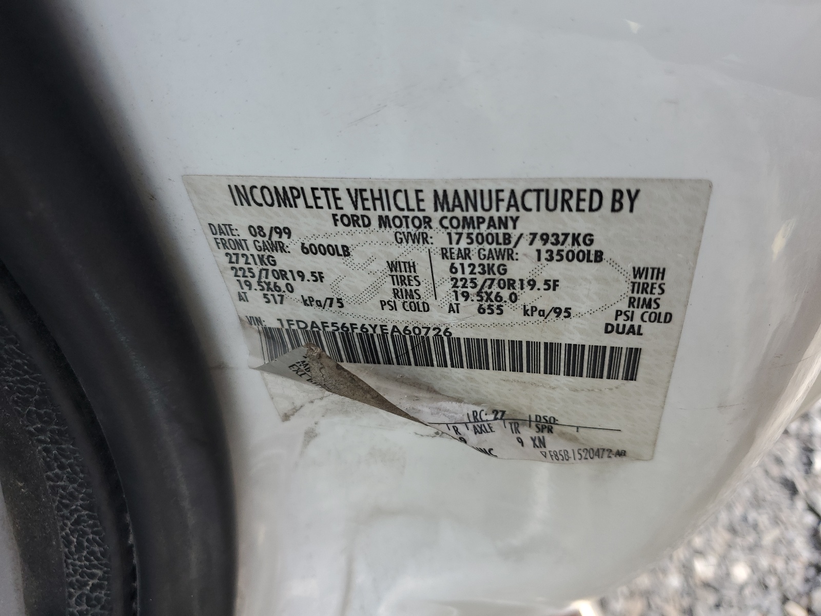 1FDAF56F6YEA60726 2000 Ford F550 Super Duty