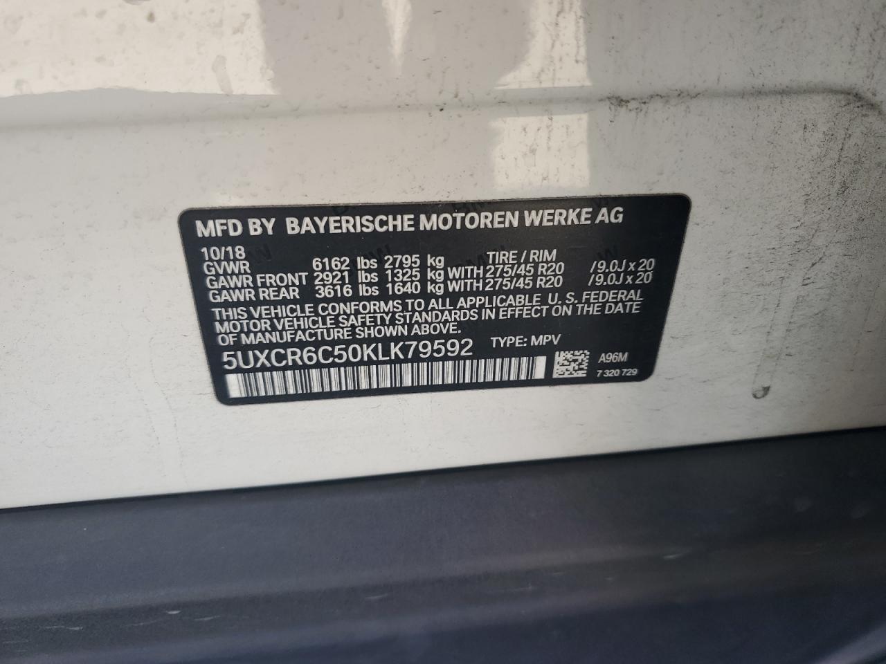 2019 BMW X5 xDrive40I VIN: 5UXCR6C50KLK79592 Lot: 65257534