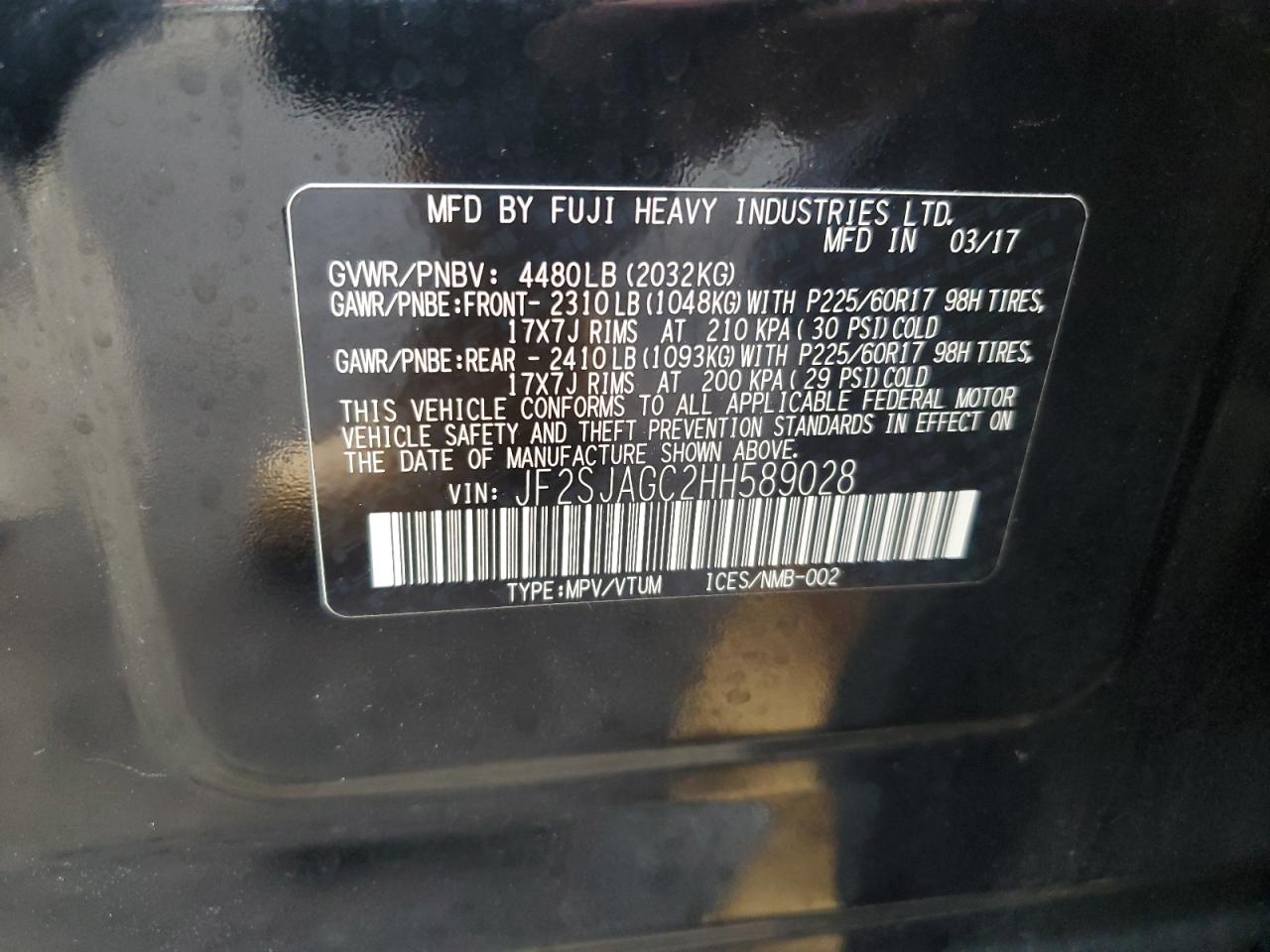 2017 Subaru Forester 2.5I Premium VIN: JF2SJAGC2HH589028 Lot: 65374404