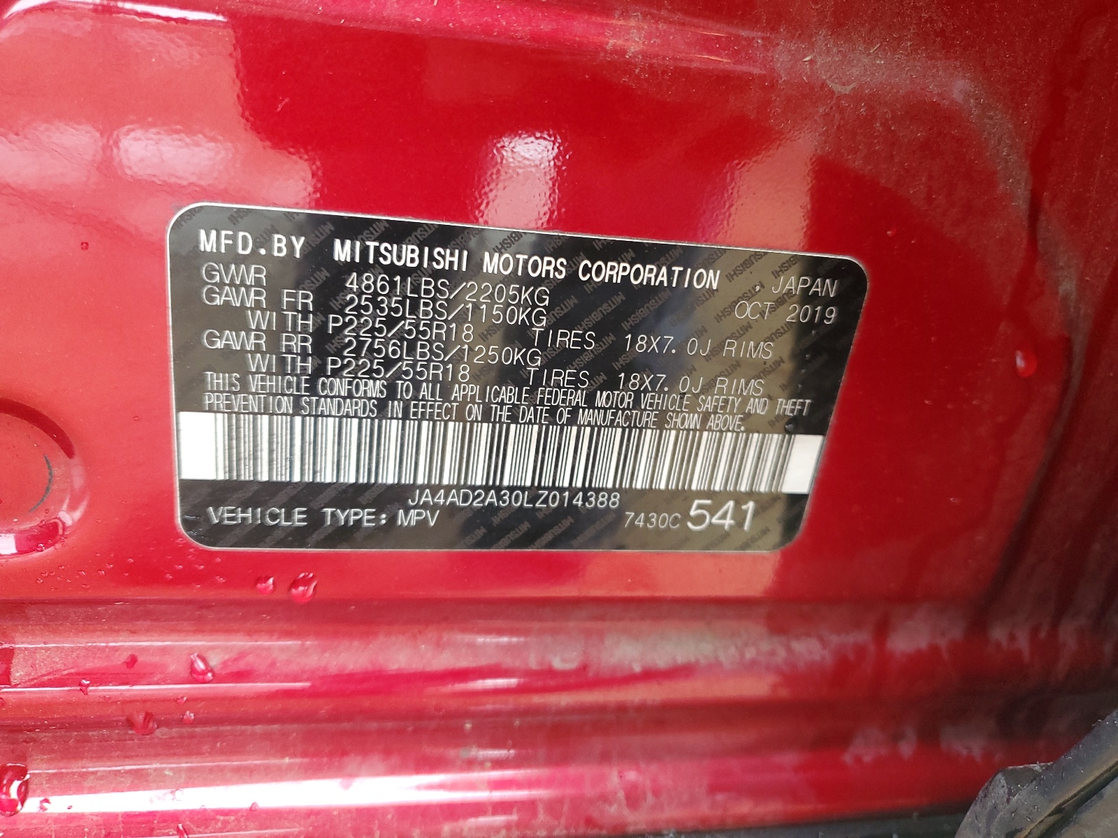 JA4AD2A30LZ014388 2020 Mitsubishi Outlander Es