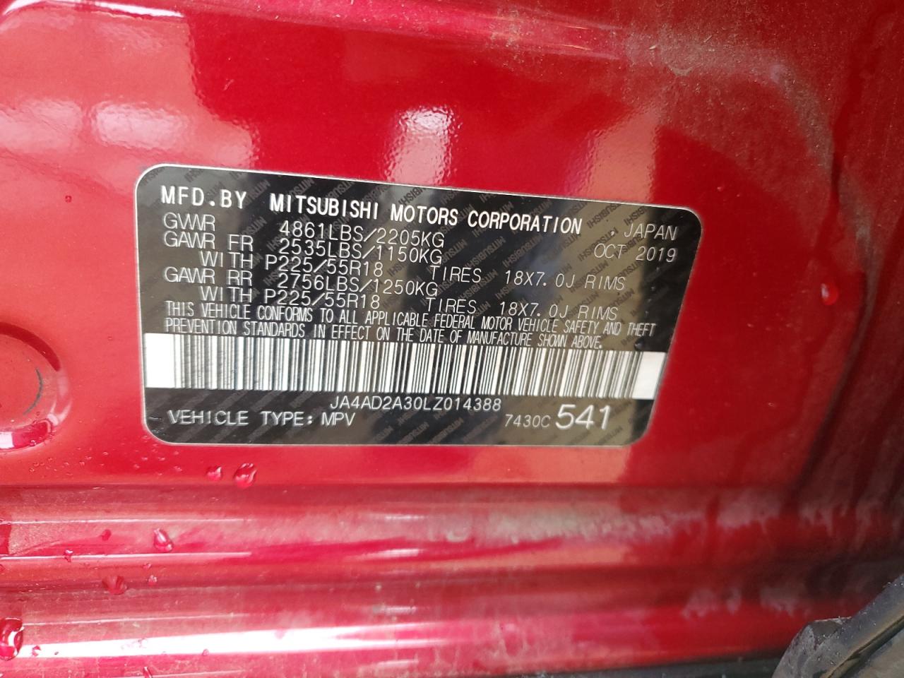 2020 Mitsubishi Outlander Es VIN: JA4AD2A30LZ014388 Lot: 64493024