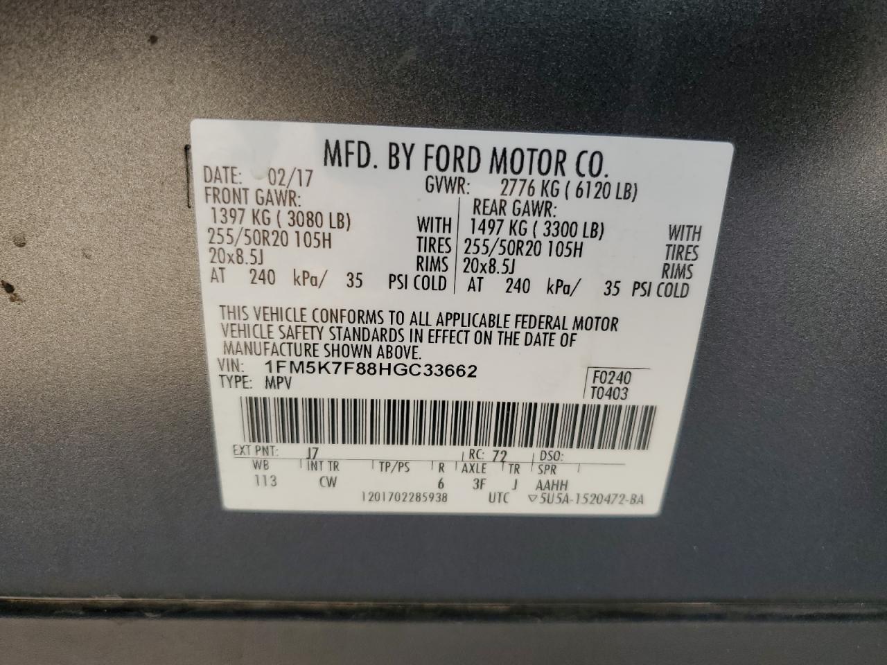 1FM5K7F88HGC33662 2017 FORD EXPLORER - Image 13