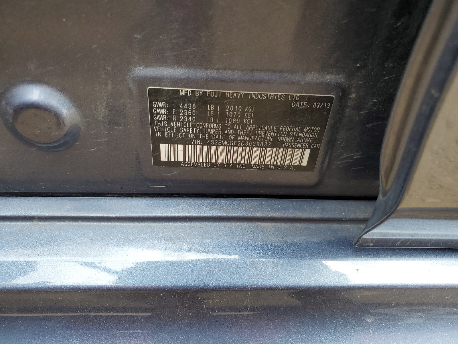 4S3BMCG62D3039833 2013 Subaru Legacy 2.5I Premium