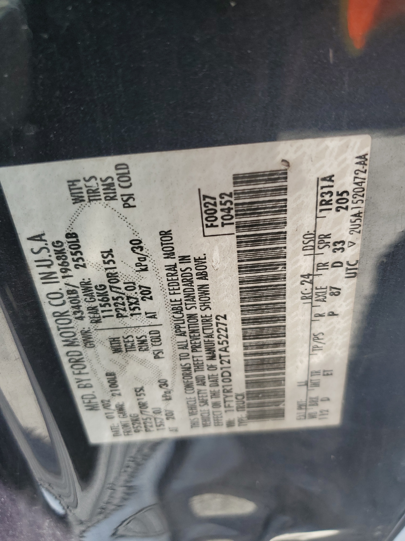 1FTYR10D12TA52272 2002 Ford Ranger