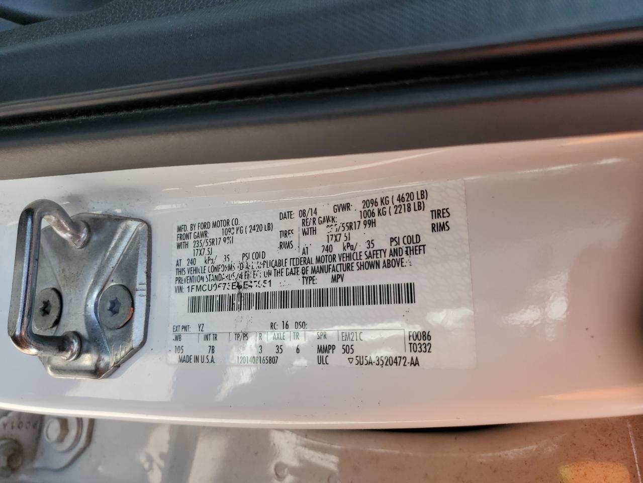 2014 Ford Escape S VIN: 1FMCU0F75EUE45951 Lot: 65698774