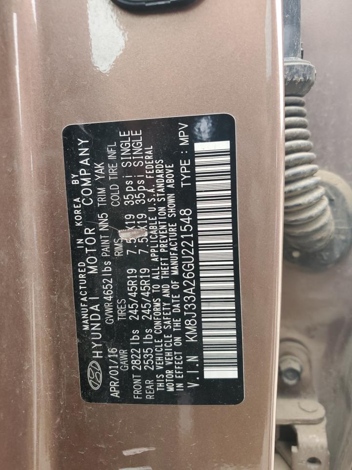 2016 Hyundai Tucson Limited VIN: KM8J33A26GU221548 Lot: 63861144