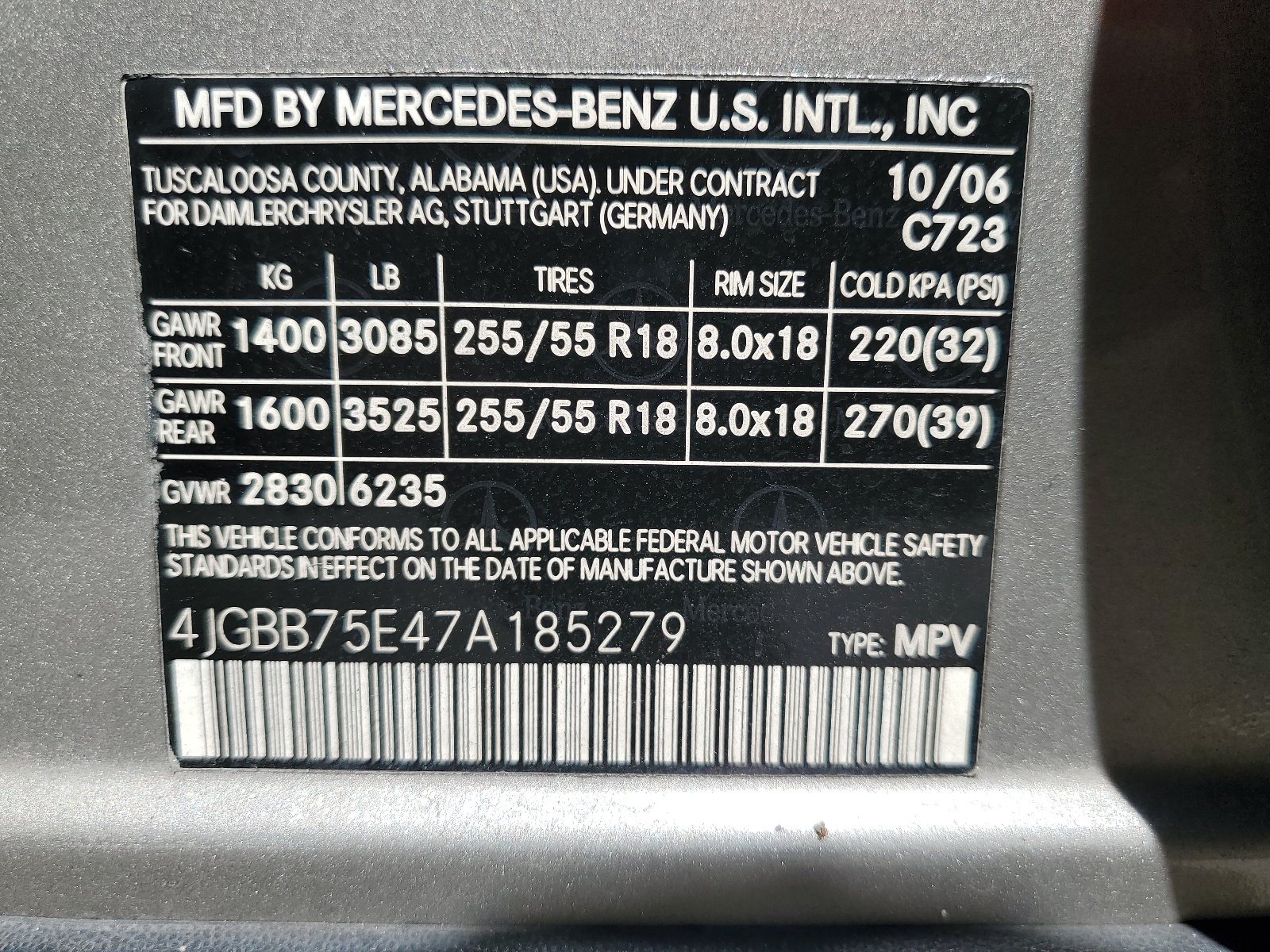 4JGBB75E47A185279 2007 Mercedes-Benz Ml 500