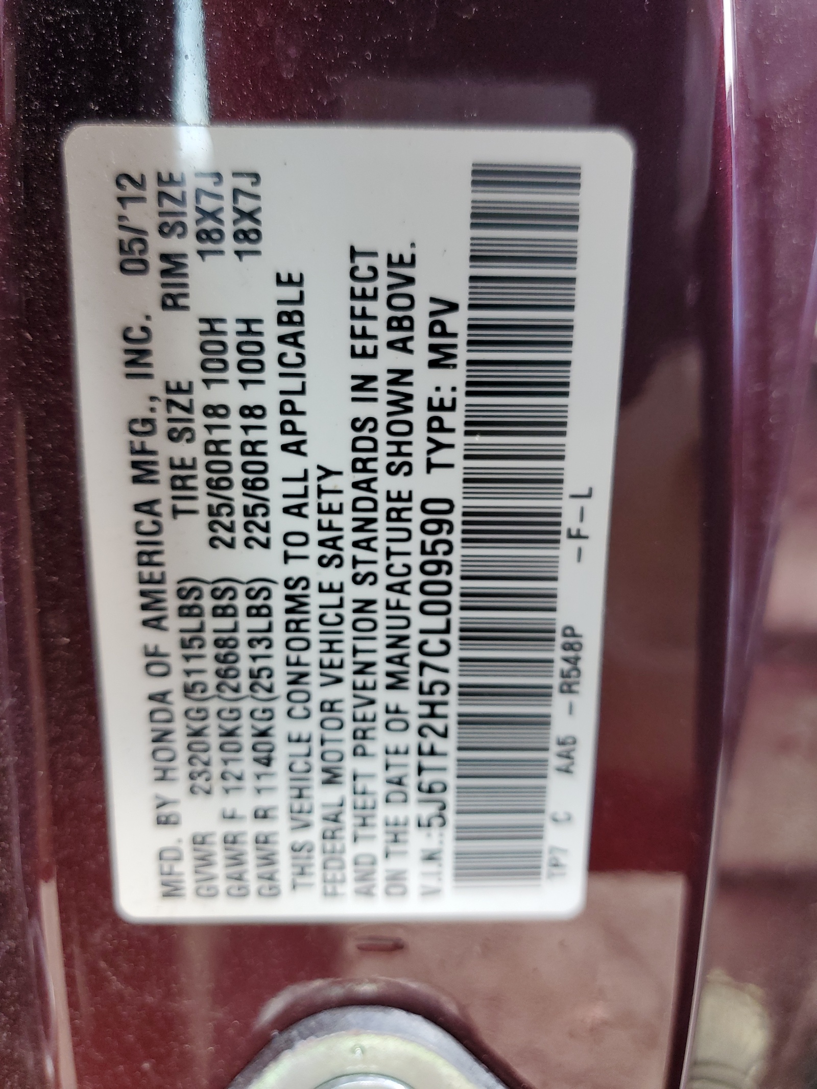 5J6TF2H57CL009590 2012 Honda Crosstour Exl