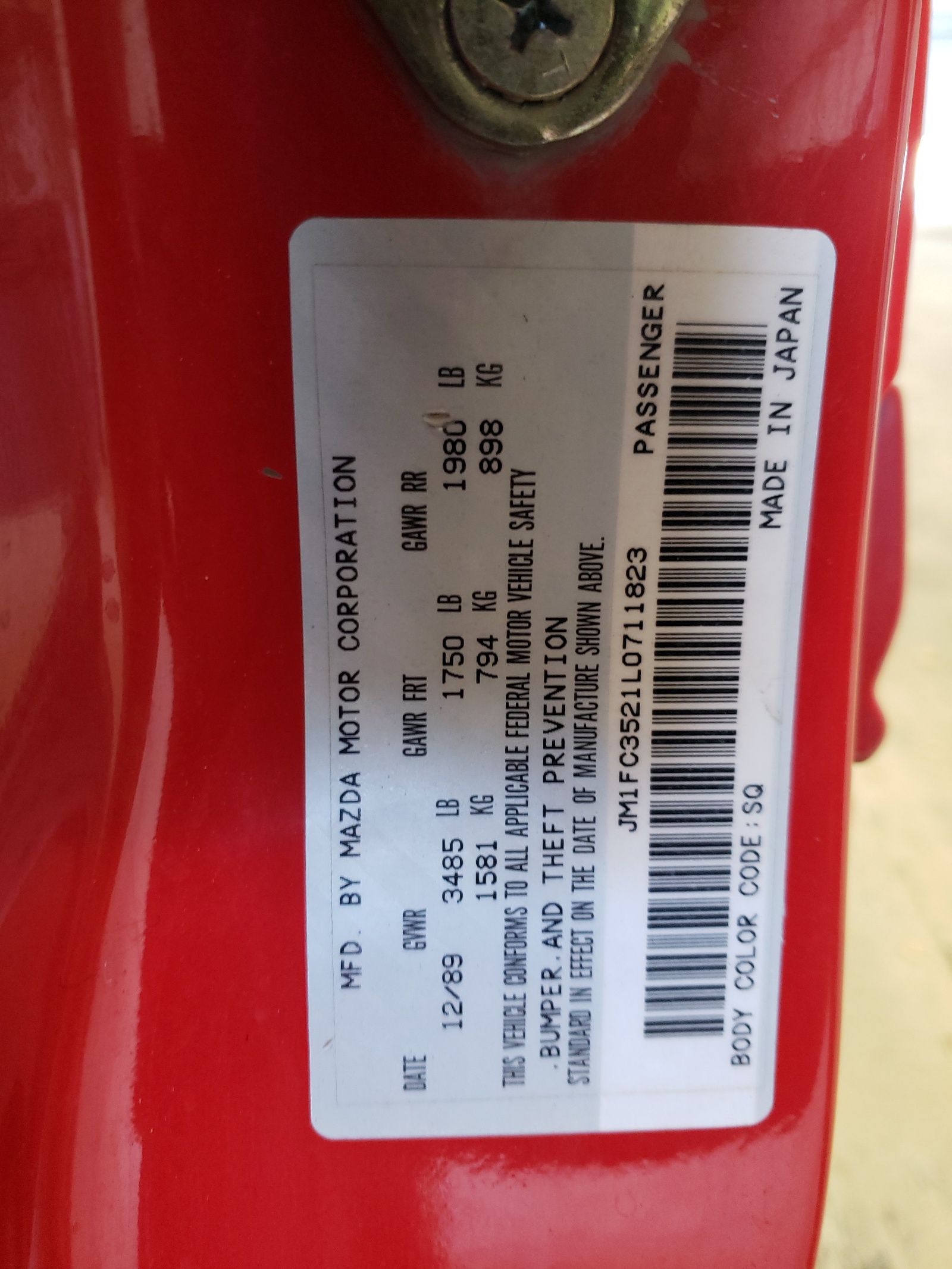 JM1FC3521L0711823 1990 Mazda Rx7