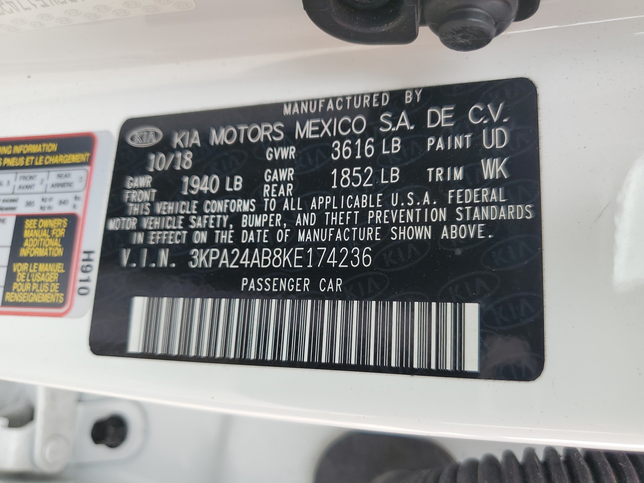 3KPA24AB8KE174236 2019 Kia Rio S