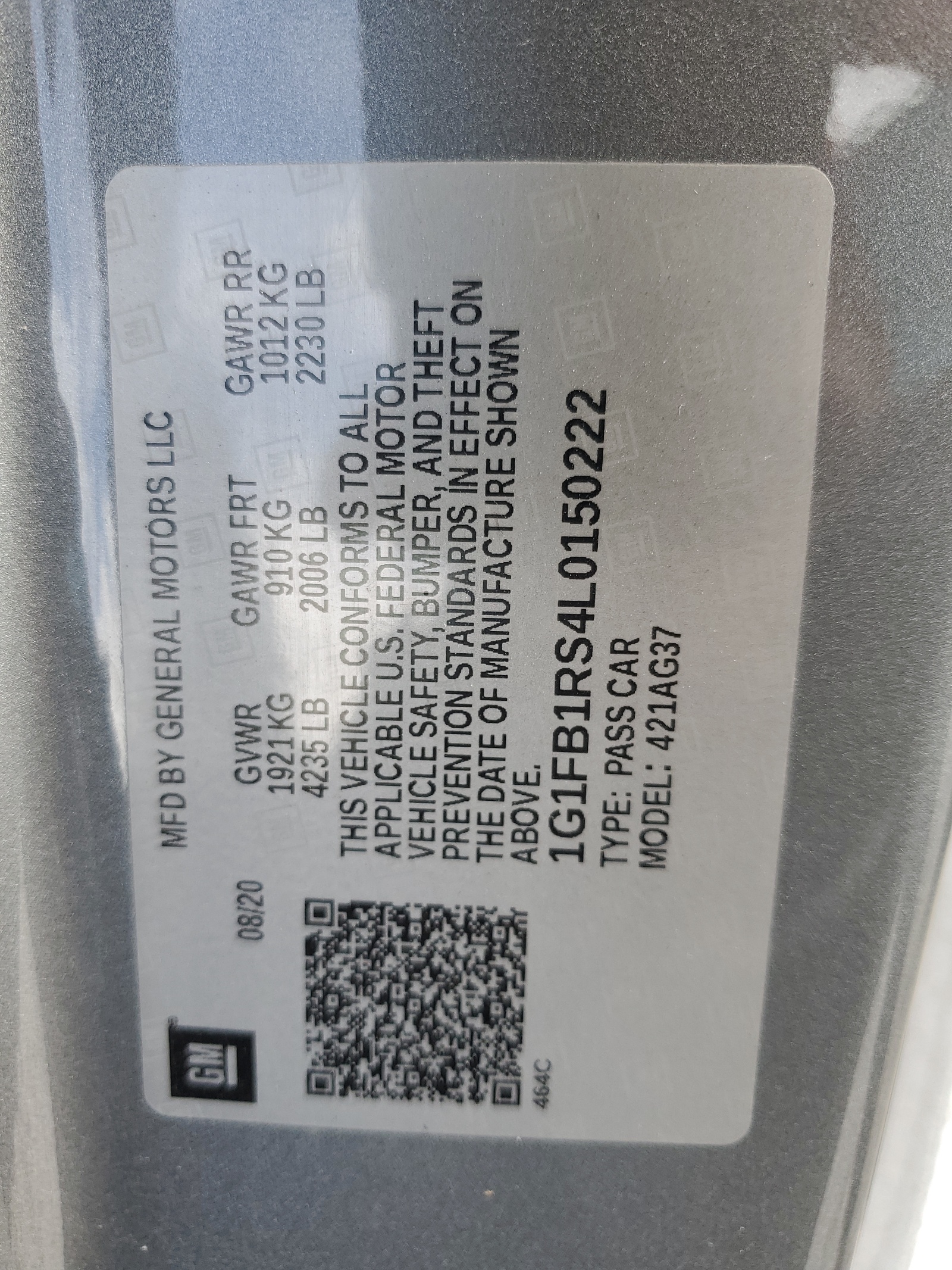 1G1FB1RS4L0150222 2020 Chevrolet Camaro Ls