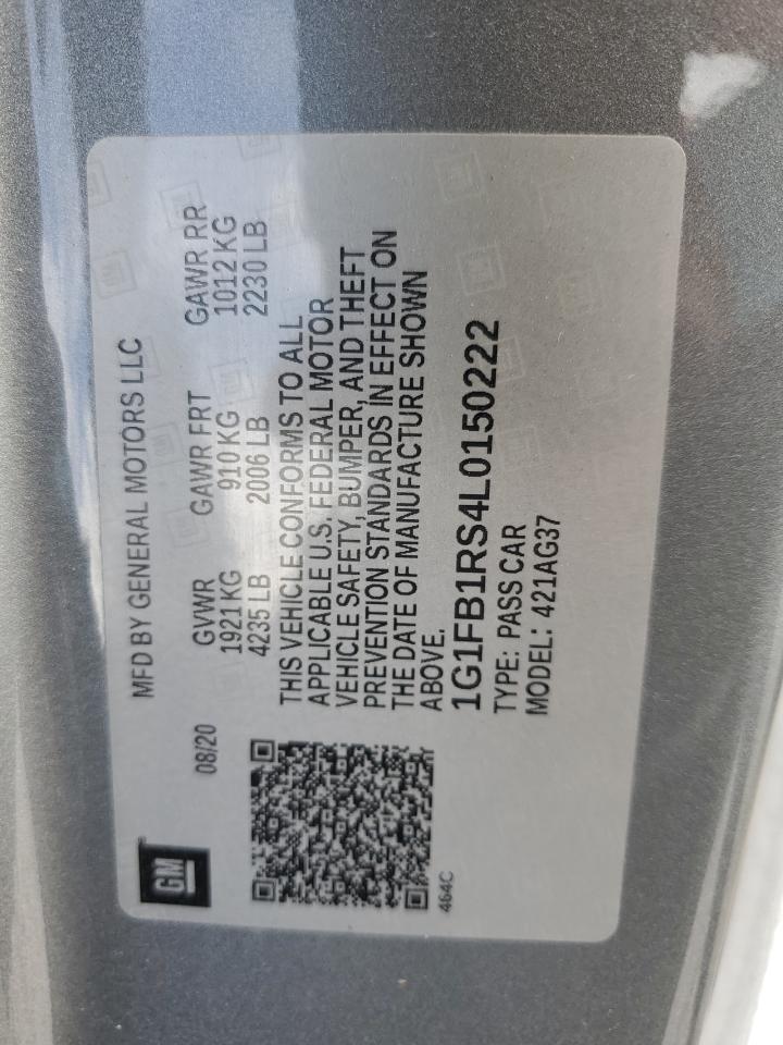 2020 Chevrolet Camaro Ls VIN: 1G1FB1RS4L0150222 Lot: 64444224