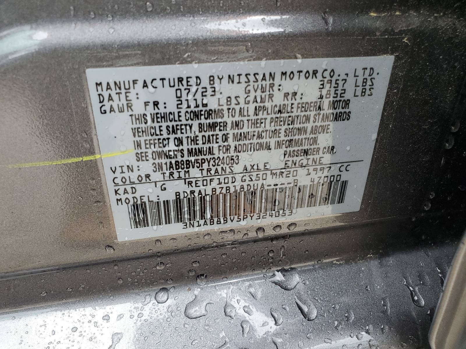 3N1AB8BV5PY324053 2023 Nissan Sentra S