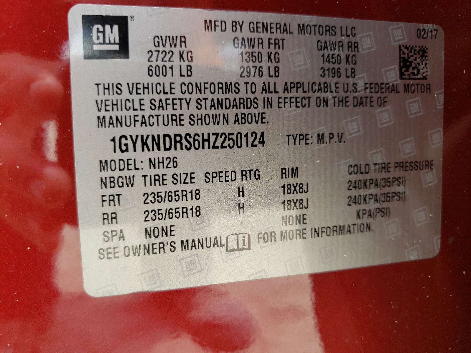 1GYKNDRS6HZ250124 2017 Cadillac Xt5 Luxury