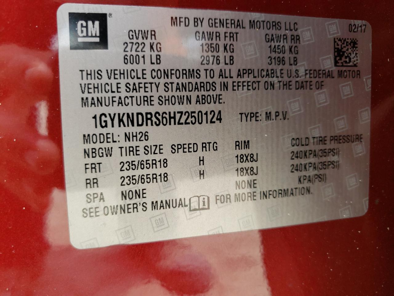 2017 Cadillac Xt5 Luxury VIN: 1GYKNDRS6HZ250124 Lot: 61081224