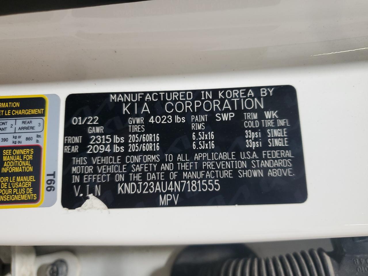 2022 Kia Soul Lx VIN: KNDJ23AU4N7181555 Lot: 65385504