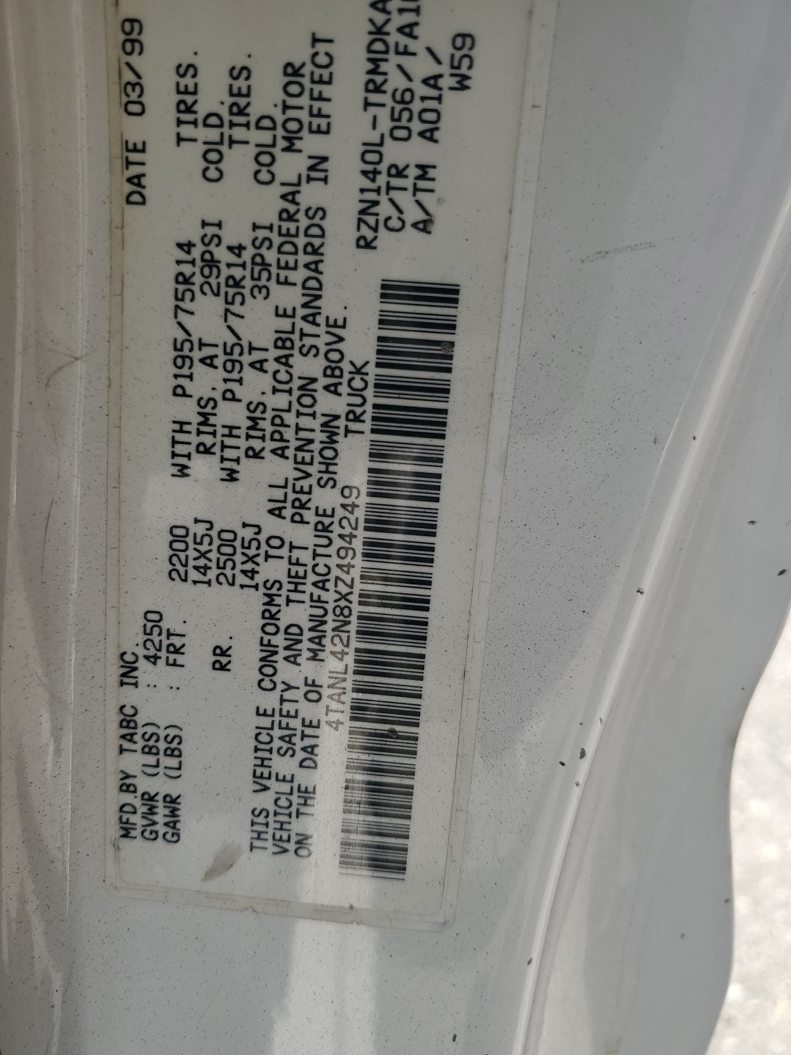 4TANL42N8XZ494249 1999 Toyota Tacoma