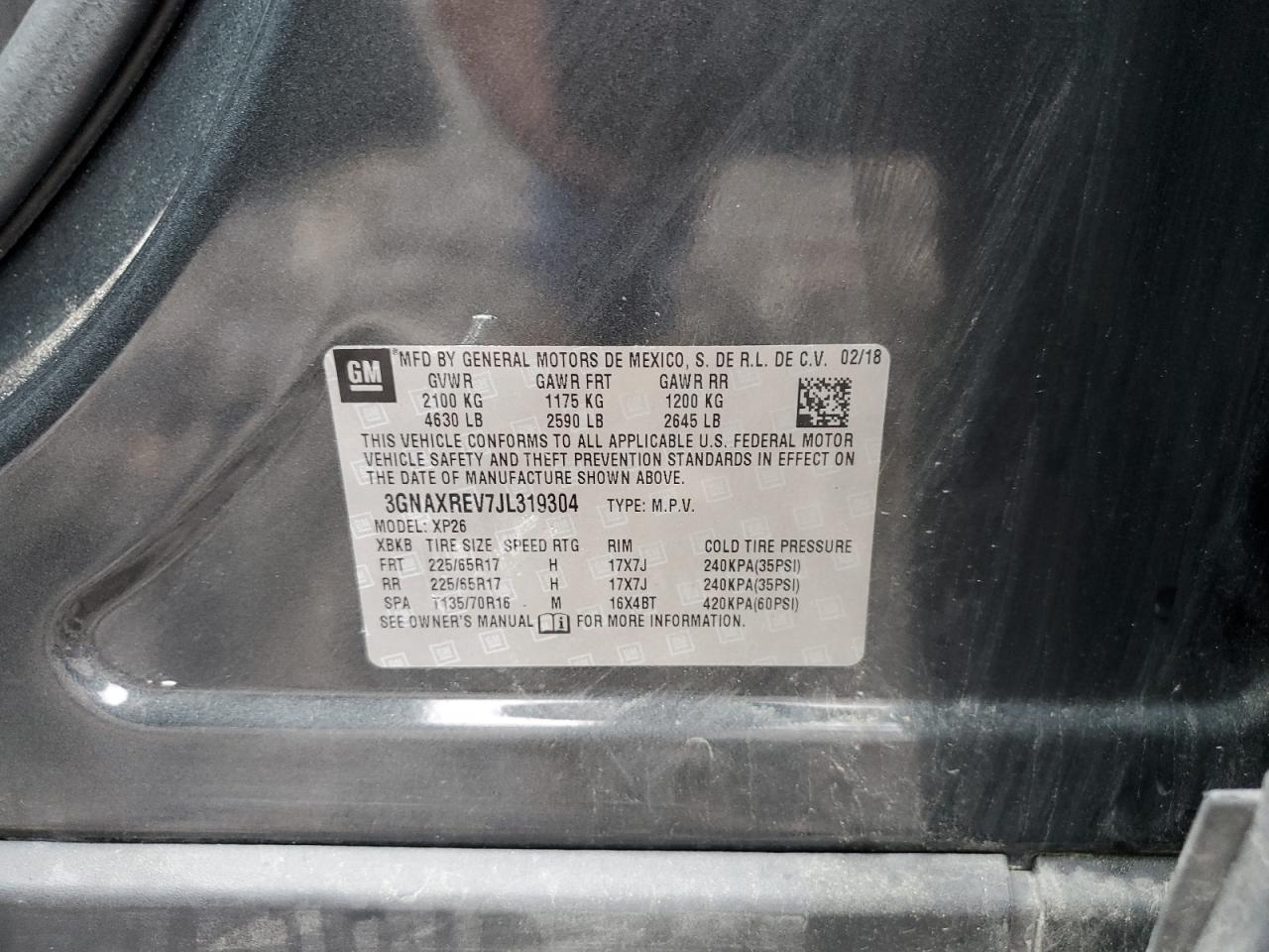 2018 Chevrolet Equinox Ls VIN: 3GNAXREV7JL319304 Lot: 64146594