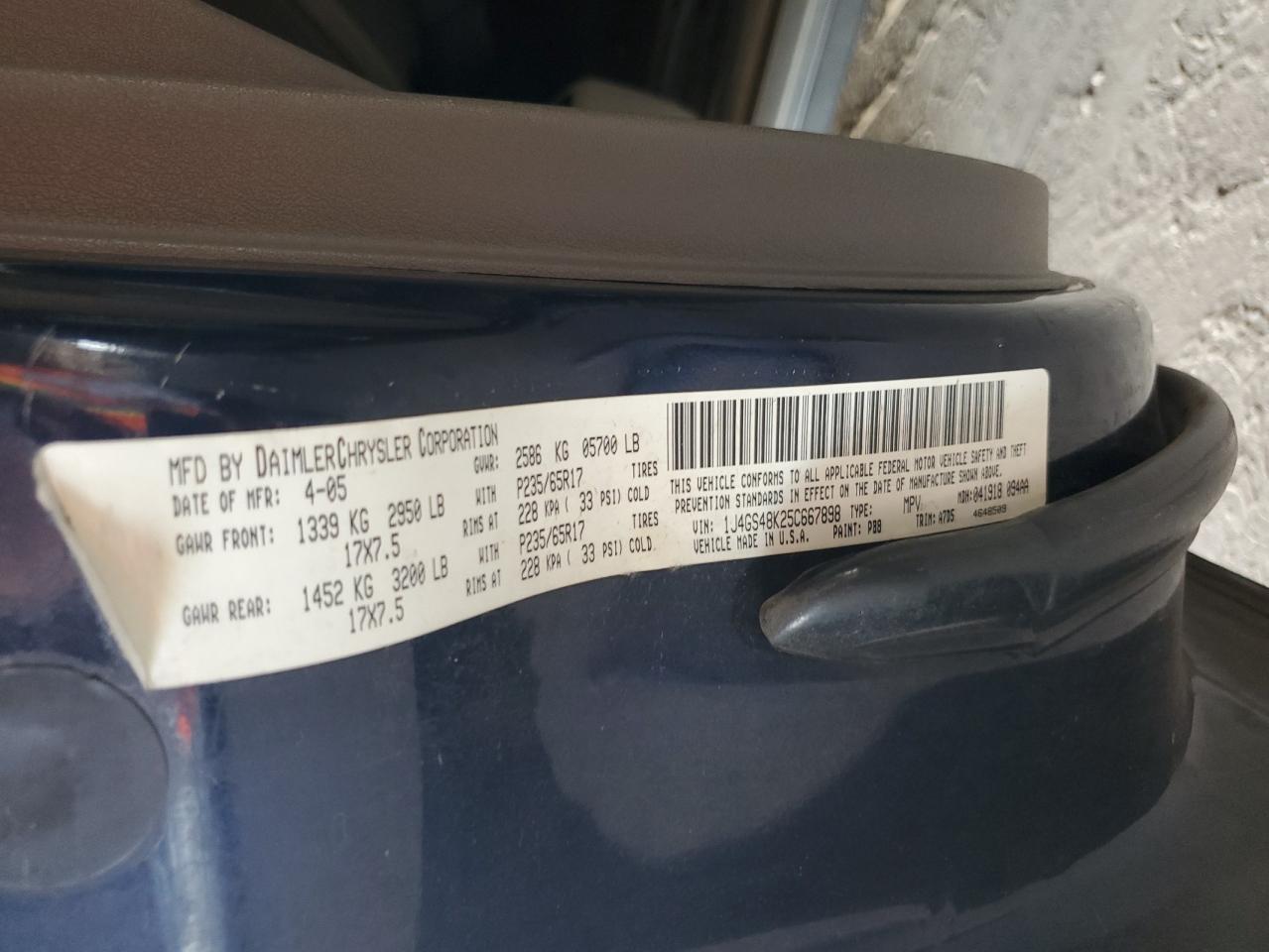 2005 Jeep Grand Cherokee Laredo VIN: 1J4GS48K25C667898 Lot: 63323084