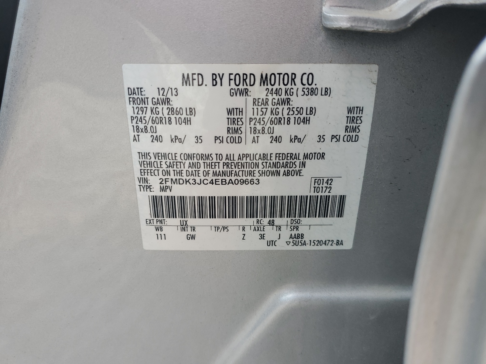 2FMDK3JC4EBA09663 2014 Ford Edge Sel