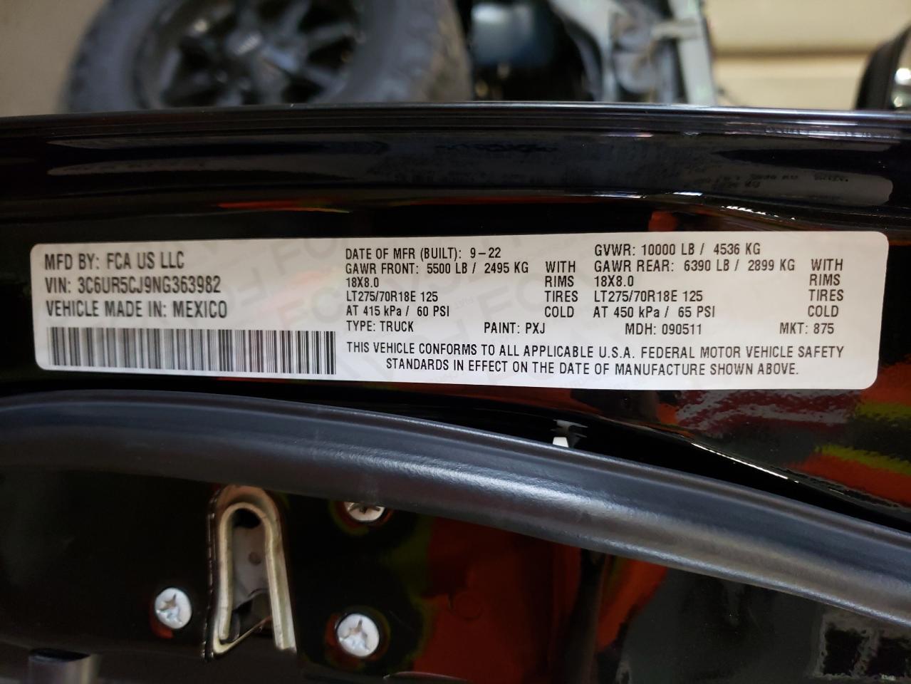 2022 Ram 2500 Tradesman VIN: 3C6UR5CJ9NG363982 Lot: 62717154