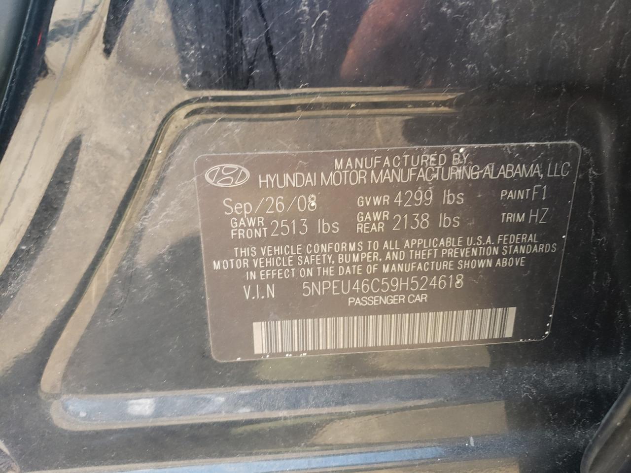 5NPEU46C59H524618 2009 Hyundai Sonata Se