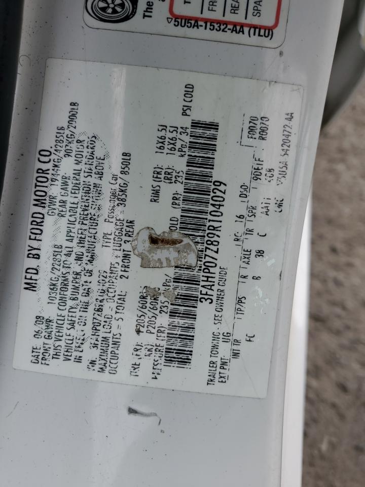 2009 Ford Fusion Se VIN: 3FAHP07Z89R104029 Lot: 64408514