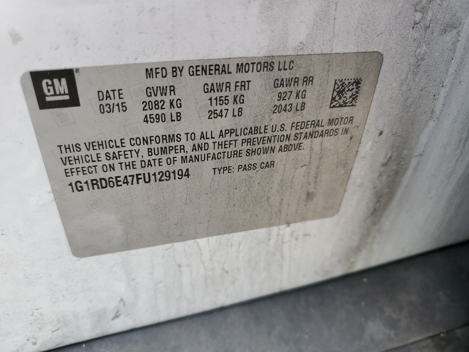 1G1RD6E47FU129194 2015 Chevrolet Volt