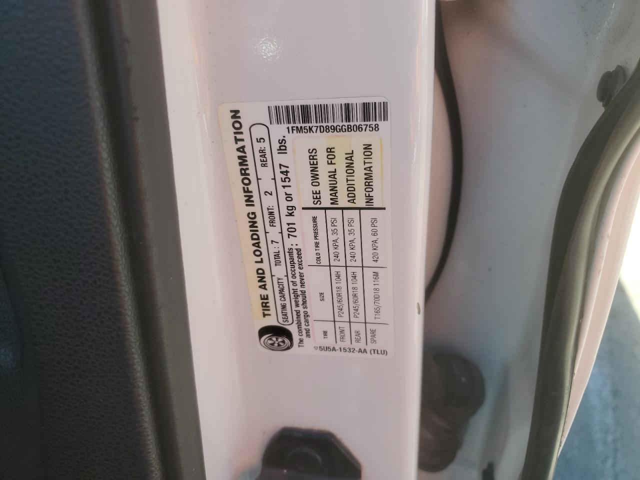 2016 Ford Explorer Xlt VIN: 1FM5K7D89GGB06758 Lot: 59737914