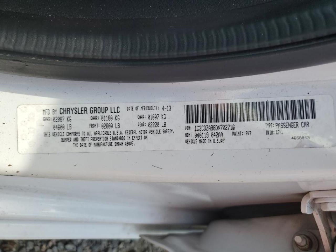 2013 Dodge Avenger Se VIN: 1C3CDZAB8DN702716 Lot: 65018094