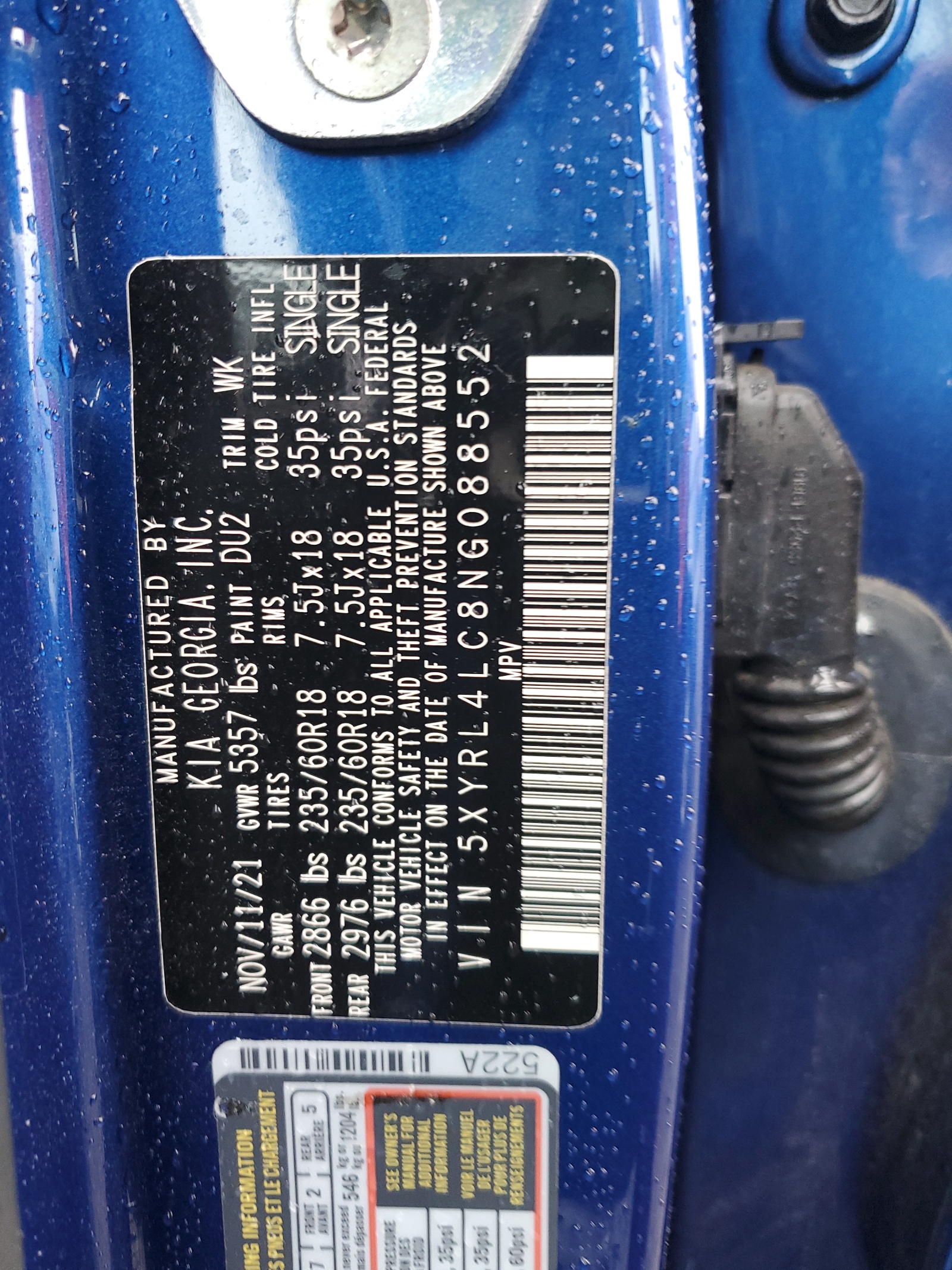 5XYRL4LC8NG088552 2022 Kia Sorento S